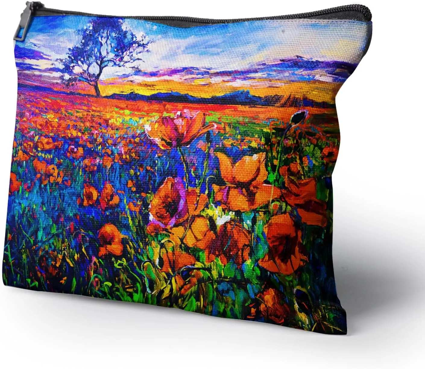 Cafl Poppy Field Makeup Bag Travel Large Poppy Painting Cosmetic Bag Organizer toiletry Essentials Jewelry Zipper Bag Gift For Women -10×8 inch