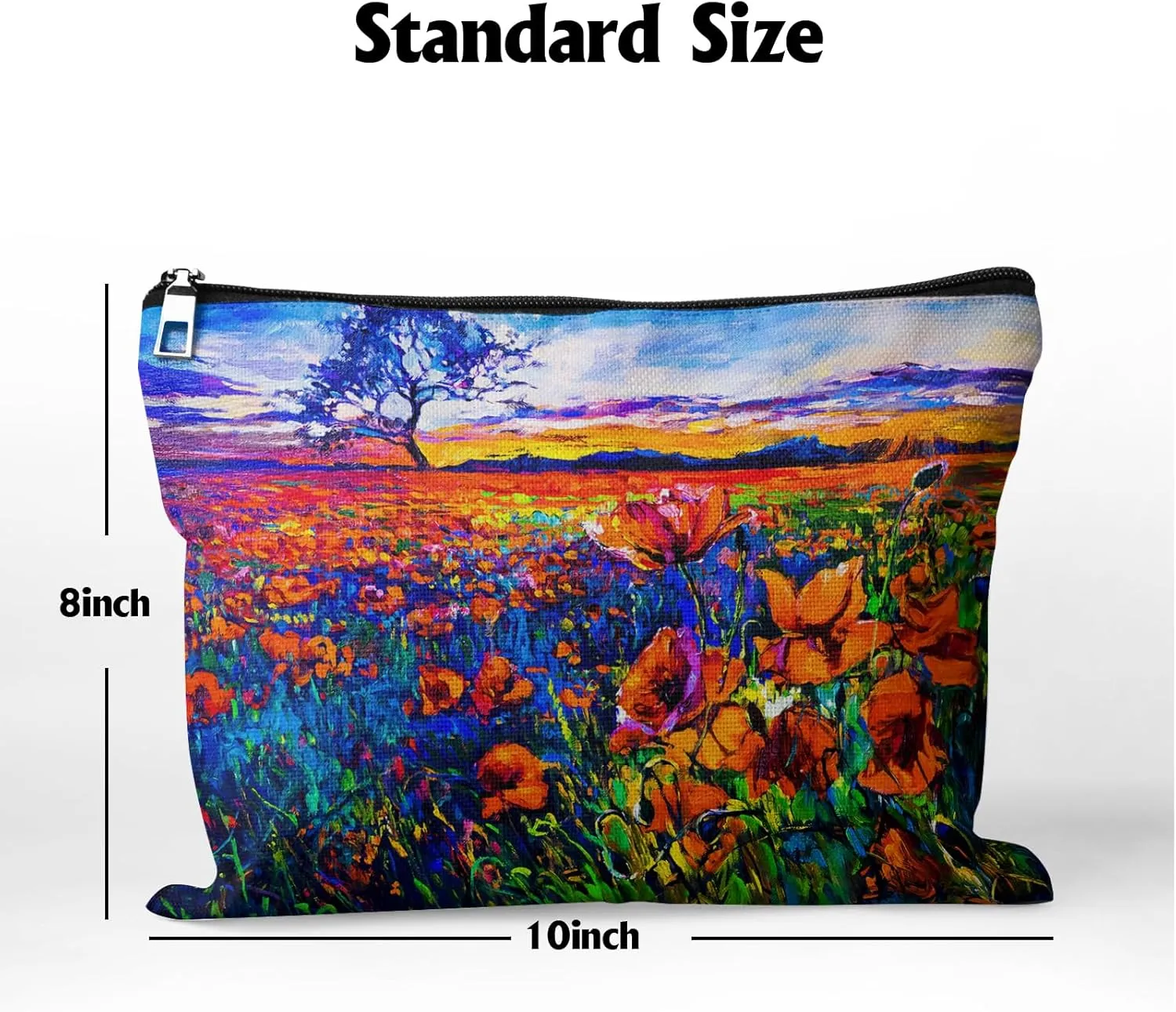 Cafl Poppy Field Makeup Bag Travel Large Poppy Painting Cosmetic Bag Organizer toiletry Essentials Jewelry Zipper Bag Gift For Women -10×8 inch