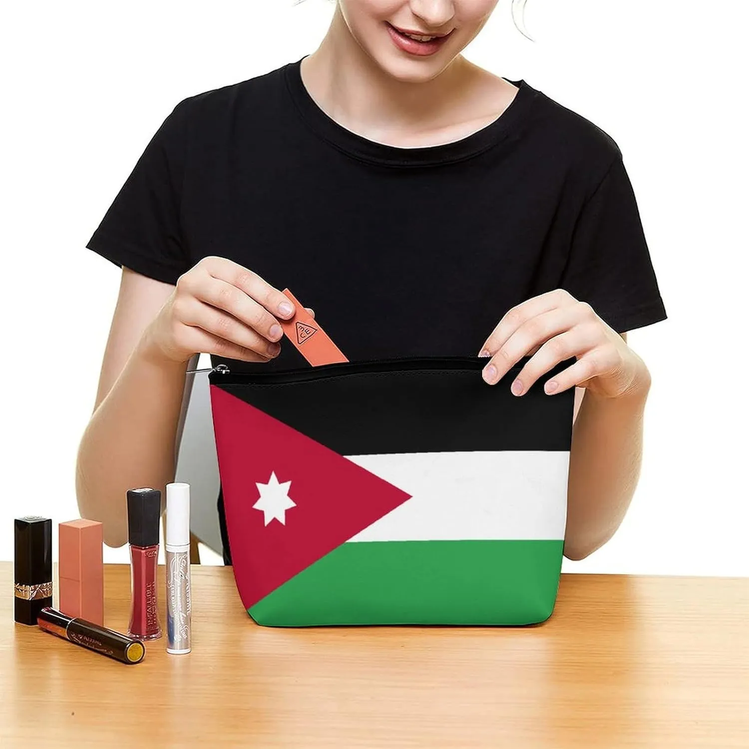 Calculay Flag of Jordan Makeup Bag Portable Travel Large -capacity Storage Bag