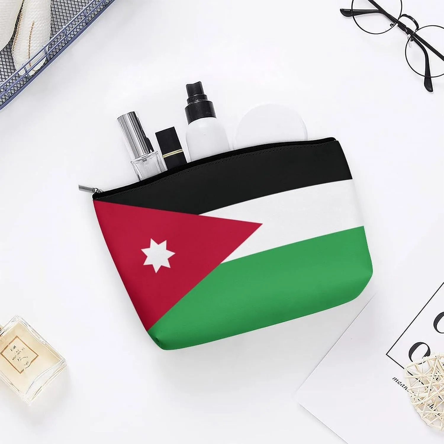 Calculay Flag of Jordan Makeup Bag Portable Travel Large -capacity Storage Bag