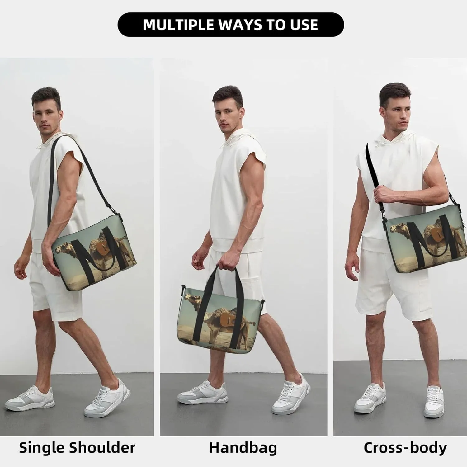 camel guitar print Travel Duffel Bag, Sports Tote Gym Bag, Swim Pool Bag Large Shoulder Tote Bag for Beach Weekender
