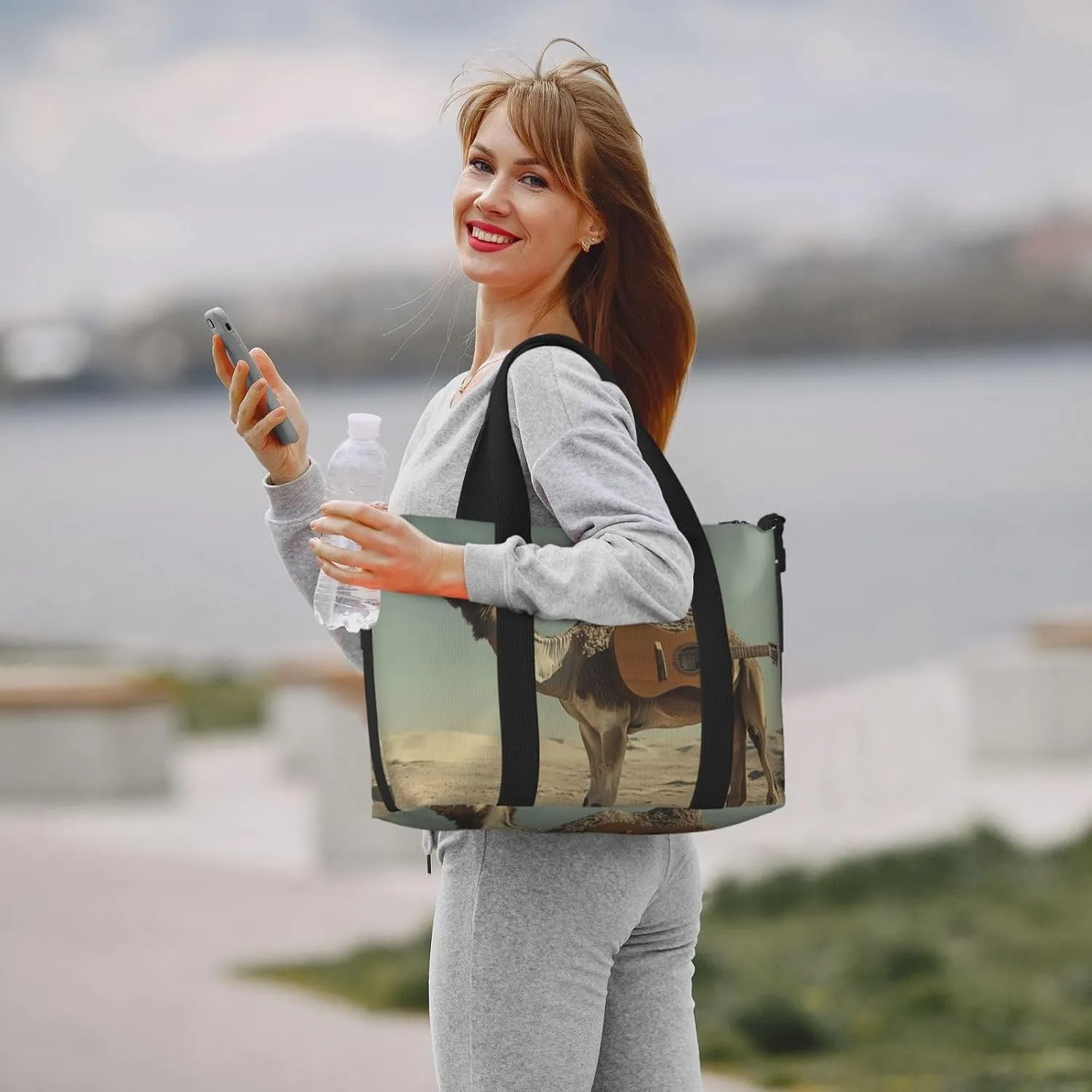 camel guitar print Travel Duffel Bag, Sports Tote Gym Bag, Swim Pool Bag Large Shoulder Tote Bag for Beach Weekender