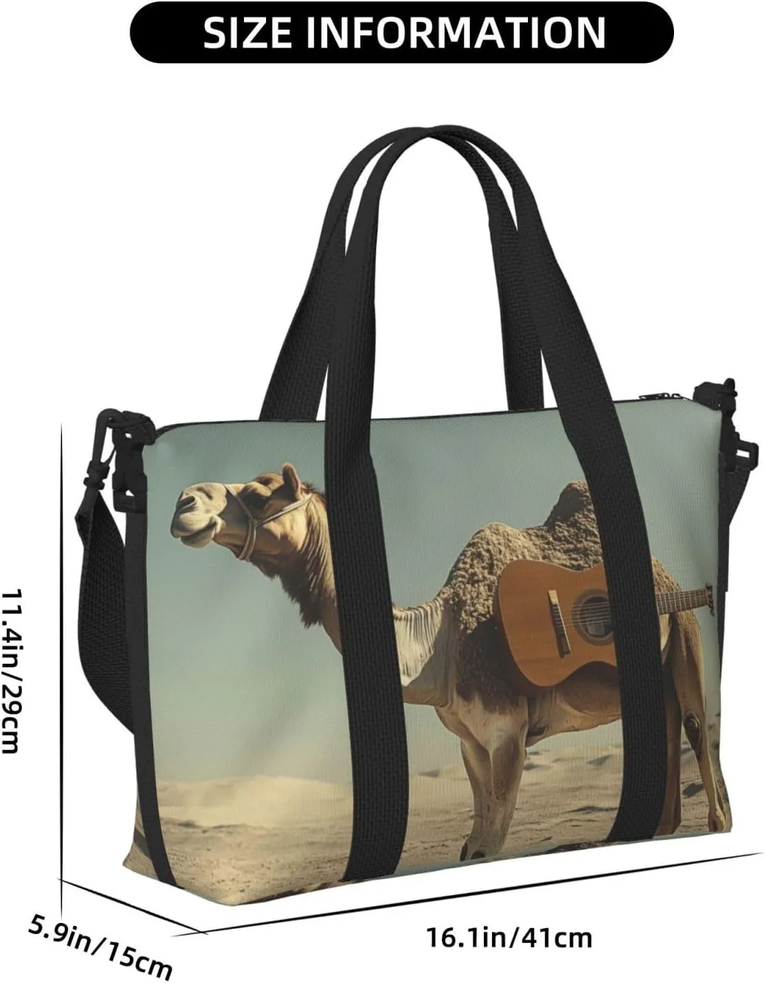 camel guitar print Travel Duffel Bag, Sports Tote Gym Bag, Swim Pool Bag Large Shoulder Tote Bag for Beach Weekender