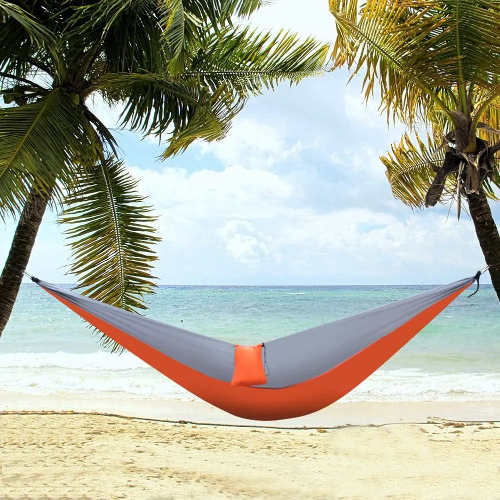 Camping Hammock Double Parachute Hammocks Portable Hammocks Outdoor Hammock Lightweight Nylon Travel Bed with 2 Tree Straps for Backpacking, Travel, Beach, Backyard, Patio, Hiking(E)