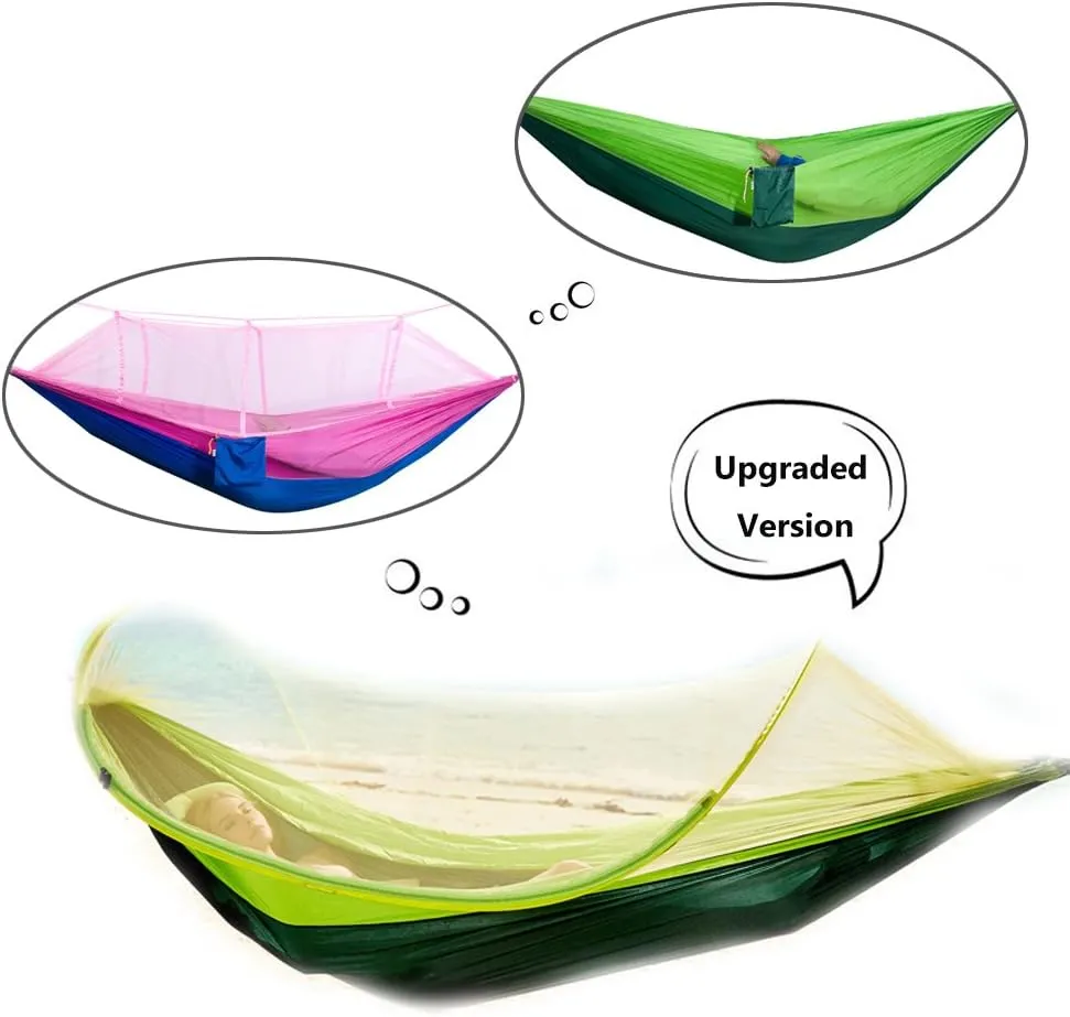 Camping Hammock, Hann Portable Camping Hammock with Mosquito Net Parachute Nylon Fabric Lightweight Hammock for Beach, Traveling, Hiking, Mountain,Adventure,Outdoor Jungle (Green)