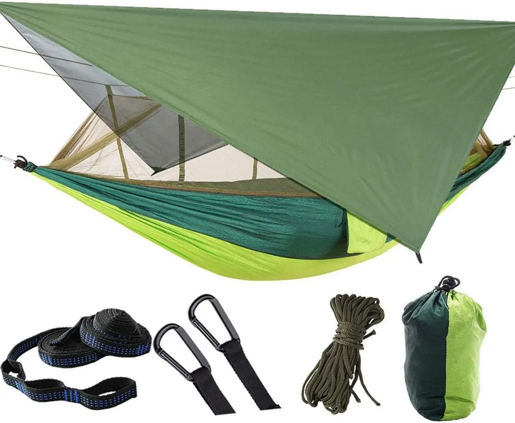 Camping Hammock Mosquito Net Rain Fly Tent Canopy Portable Outdoor Single & Double Hammock Tree Straps for Yard Hiking Camping Survival Travel