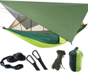 Camping Hammock Mosquito Net Rain Fly Tent Canopy Portable Outdoor Single & Double Hammock Tree Straps for Yard Hiking Camping Survival Travel