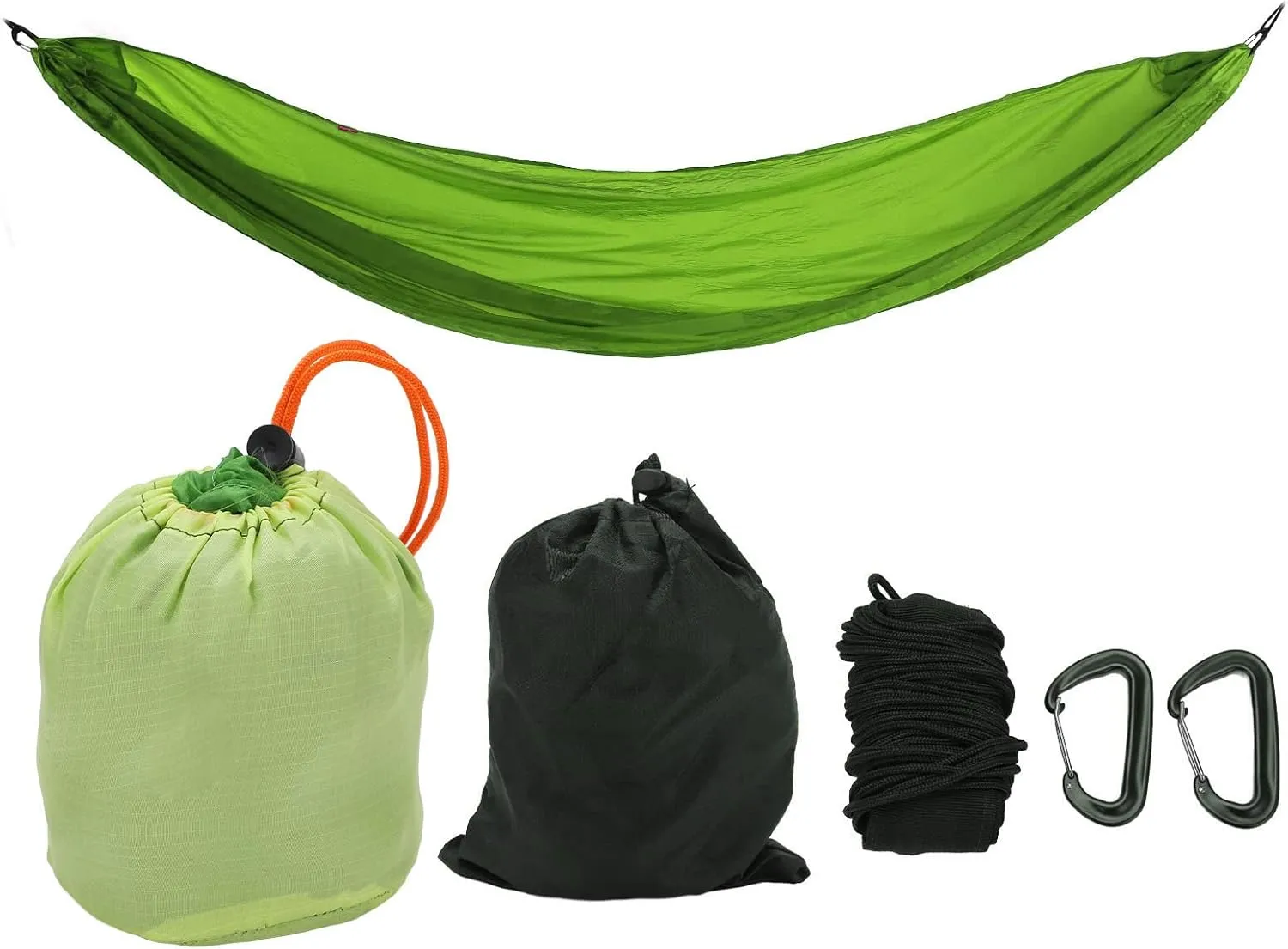 Camping Hammock Portable Parachute Hammock Storage Bag Snap Hook for Outdoor Activities (Grass Green)