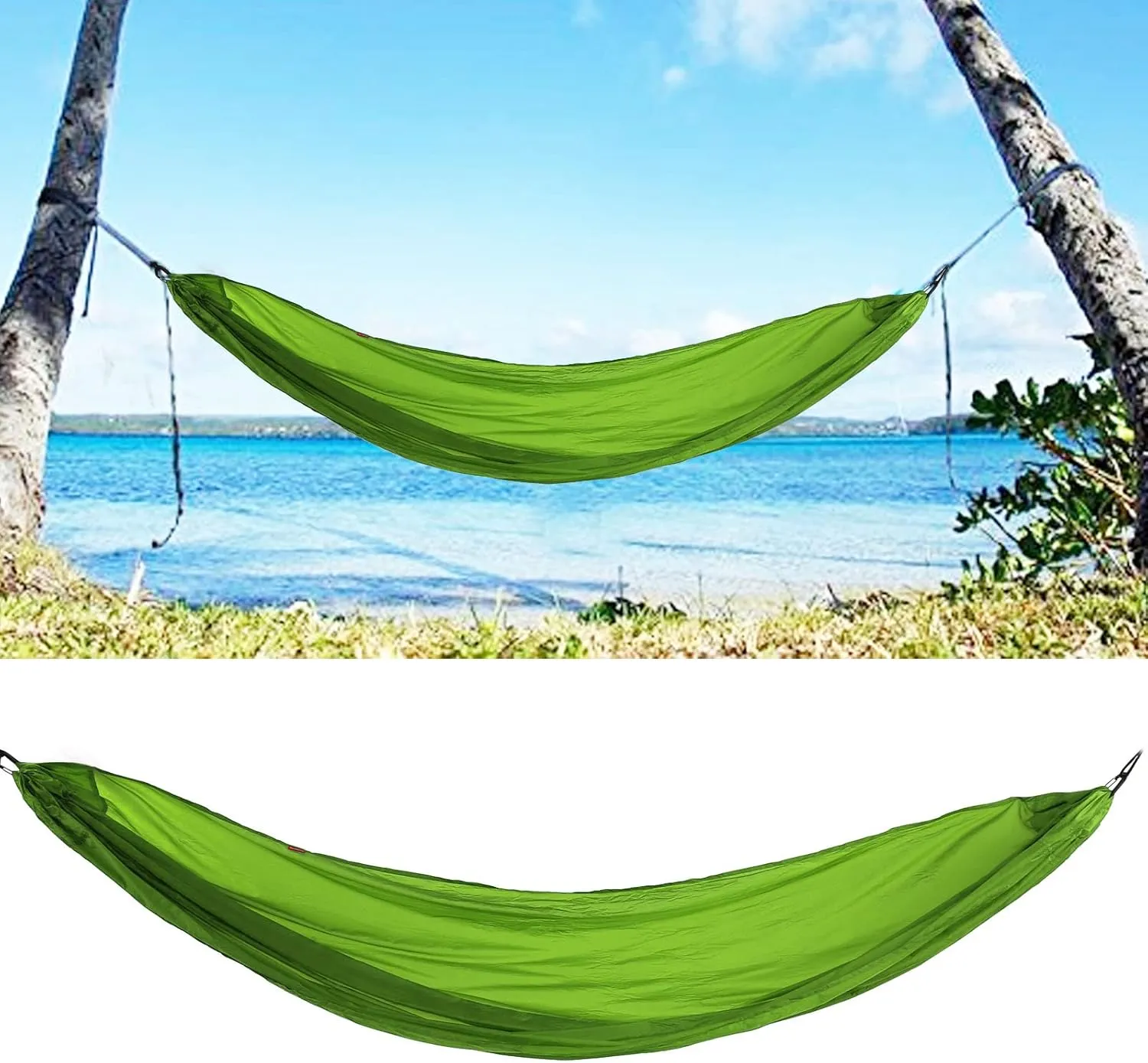 Camping Hammock Portable Parachute Hammock Storage Bag Snap Hook for Outdoor Activities (Grass Green)