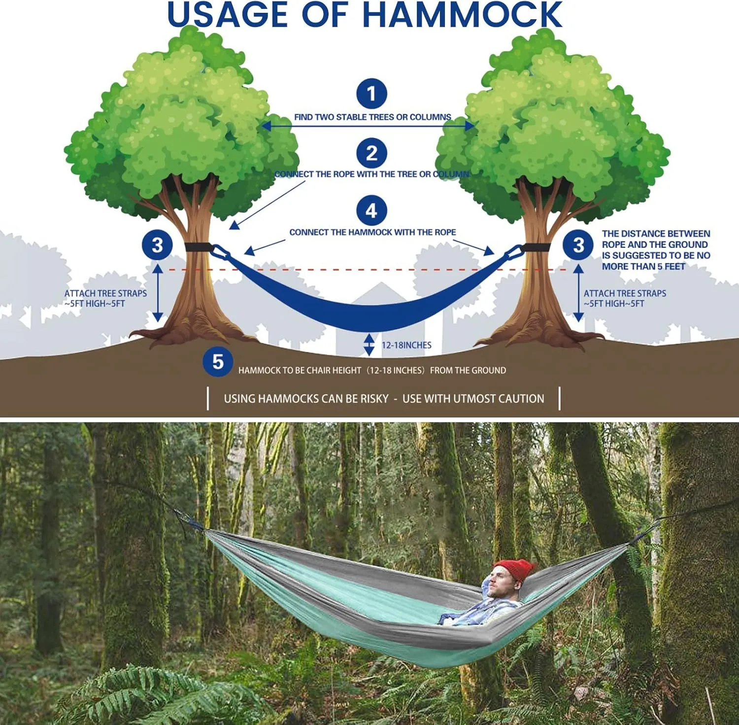 Camping Hammock with Mosquito Net & Rain Fly Tent Tarp & Tree Straps Portable Strong Nylon Hammock Parachute Tent w/Storage Bag for Camping Hiking Backyard Outdoor Backpacking Travel