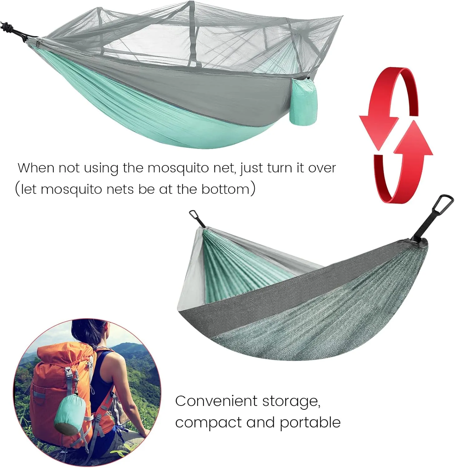 Camping Hammock with Mosquito Net & Rain Fly Tent Tarp & Tree Straps Portable Strong Nylon Hammock Parachute Tent w/Storage Bag for Camping Hiking Backyard Outdoor Backpacking Travel