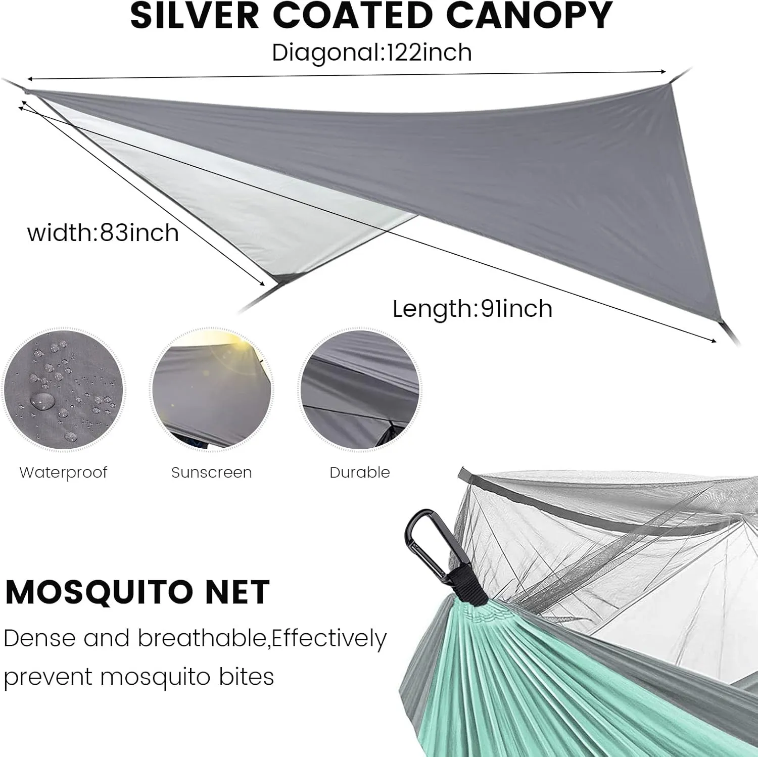 Camping Hammock with Mosquito Net & Rain Fly Tent Tarp & Tree Straps Portable Strong Nylon Hammock Parachute Tent w/Storage Bag for Camping Hiking Backyard Outdoor Backpacking Travel
