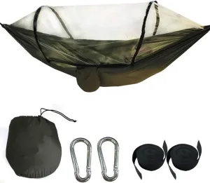 Camping Hammock,Lightweight Parachute Double Hammock with Mosquito Net,Portable Outdoor Hammock for Travel Backpacking Army Green 260x140cm