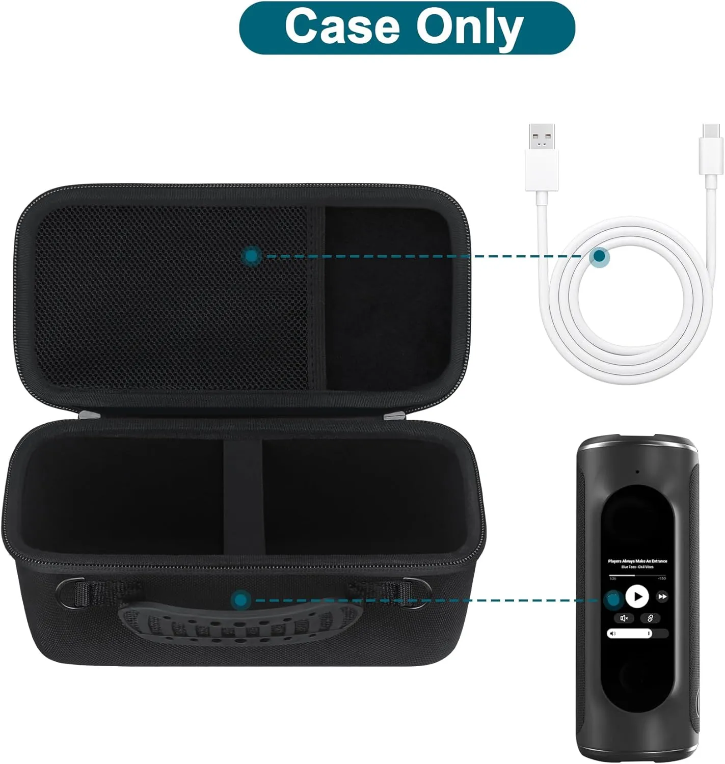 Canboc Carrying Case for Blue Tees Golf Player  GPS Speaker with Touch Screen Display, GPS Speaker Player Bag with Removable Shoulder Strap, Mesh Pocket fits Cable, Black (Case only)