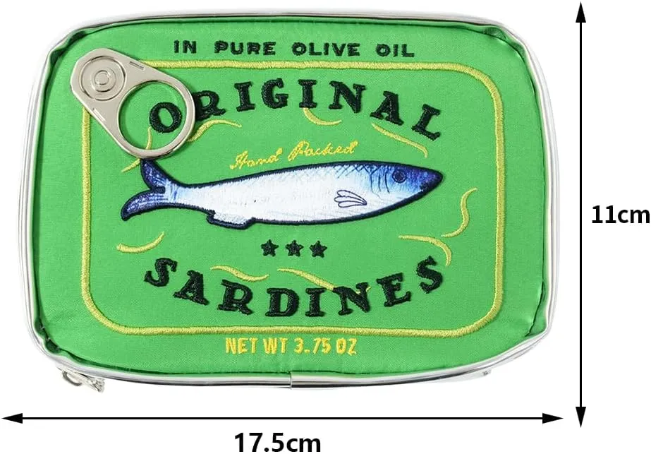 Canned Sardines Makeup Bag, Creative Cute Makeup Bags, Cosmetic Canned Fish Toiletry Bag (Green)