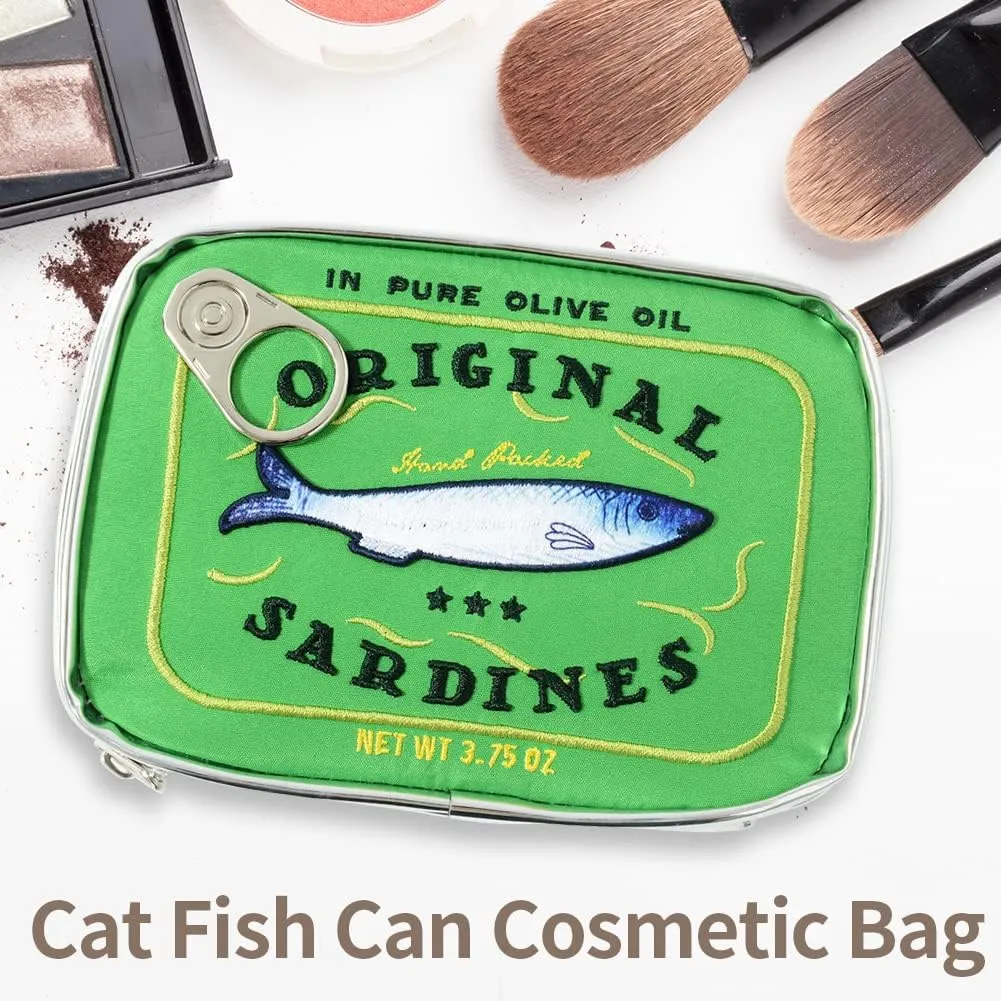 Canned Sardines Makeup Bag, Creative Cute Makeup Bags, Cosmetic Canned Fish Toiletry Bag (Green)