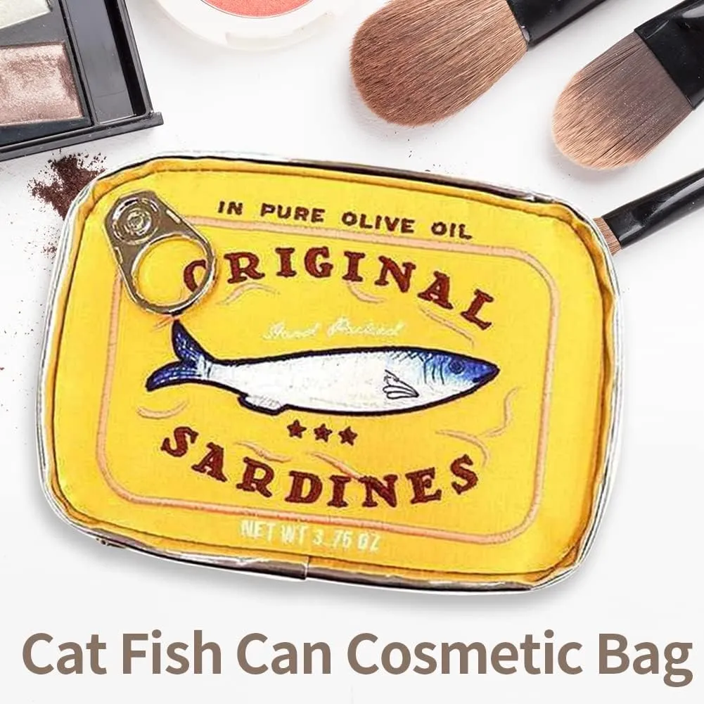 Canned Sardines Makeup Bag, Creative Cute Makeup Bags, Cosmetic Canned Fish Toiletry Bag (Yellow)
