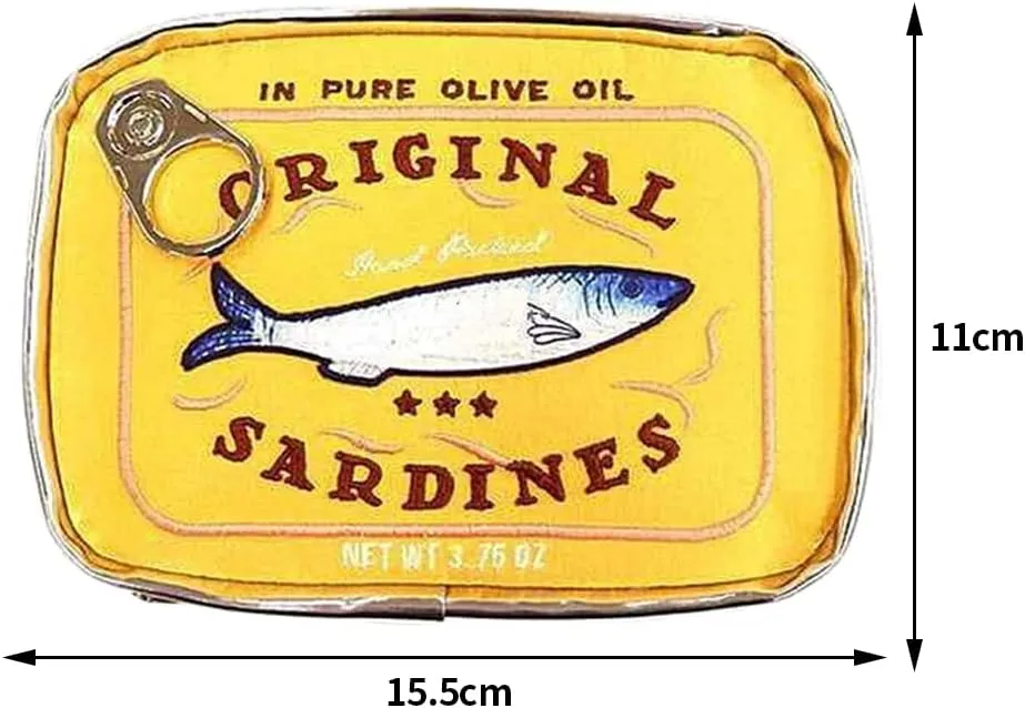 Canned Sardines Makeup Bag, Creative Cute Makeup Bags, Cosmetic Canned Fish Toiletry Bag (Yellow)