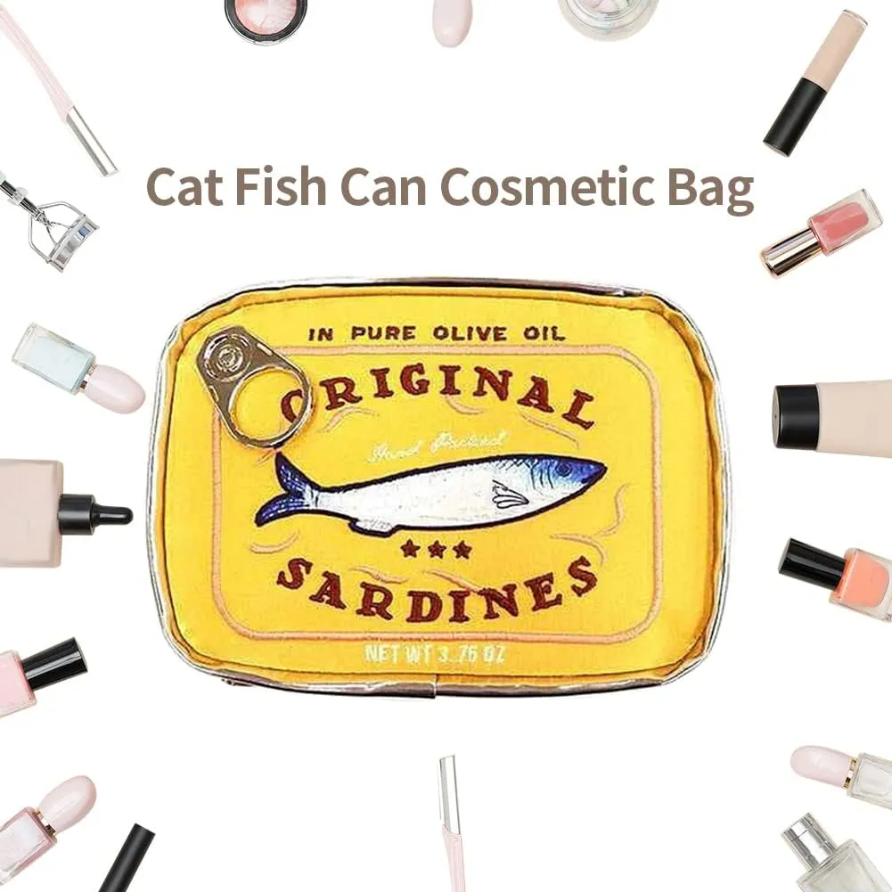 Canned Sardines Makeup Bag, Creative Cute Makeup Bags, Cosmetic Canned Fish Toiletry Bag (Yellow)