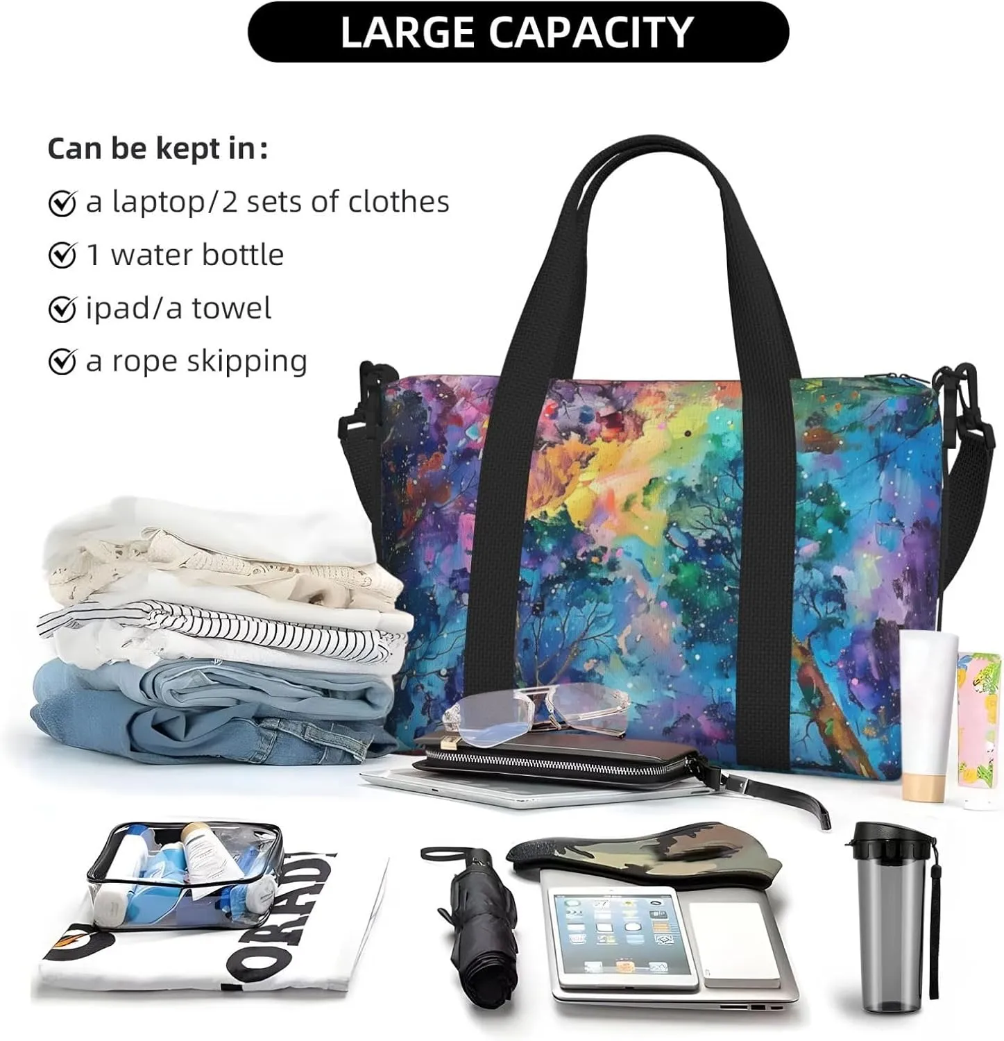 canopy with trees print Travel Duffel Bag, Sports Tote Gym Bag, Swim Pool Bag Large Shoulder Tote Bag for Beach Weekender