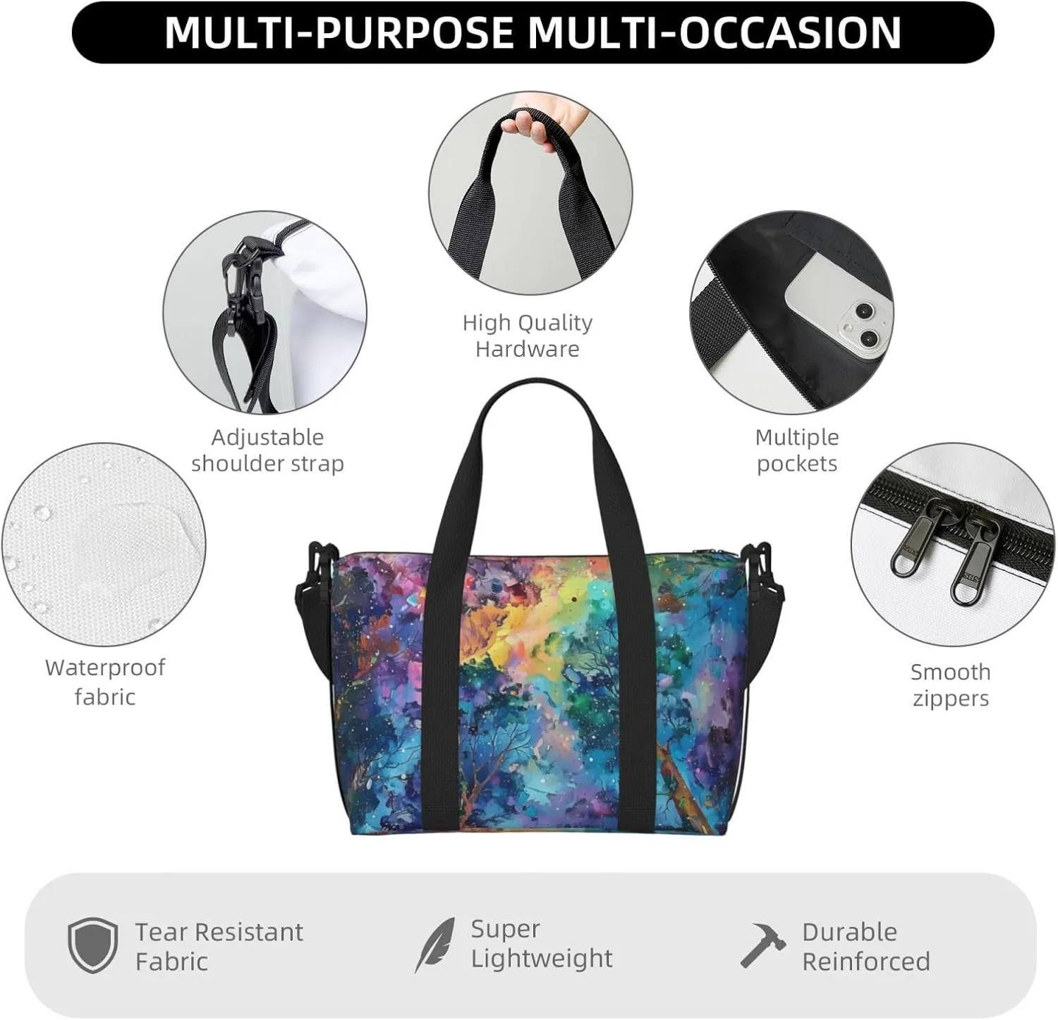 canopy with trees print Travel Duffel Bag, Sports Tote Gym Bag, Swim Pool Bag Large Shoulder Tote Bag for Beach Weekender