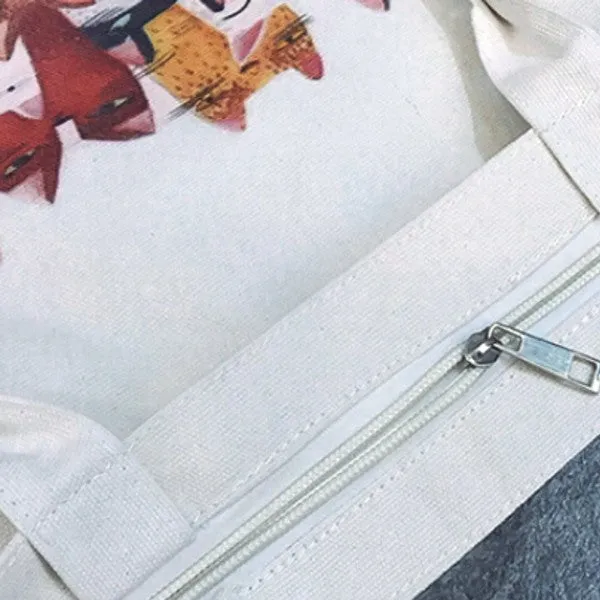 Canvas Bag Women Cute Cat Handbag Literary Shoulder Messenger Bag