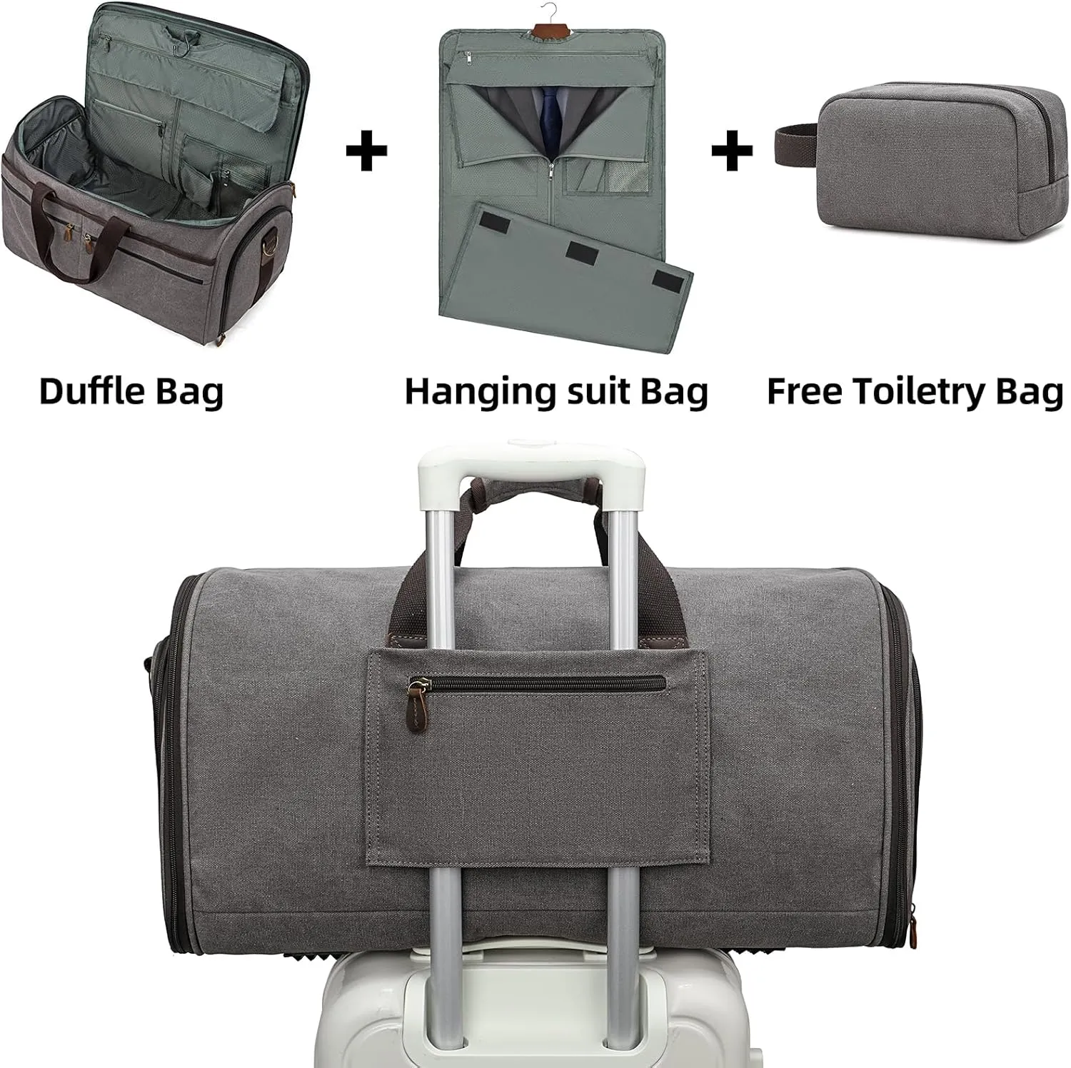 Canvas Garment Duffle Bag Garment Bag Duffle Bag Combo for Travel Convertible Carry on Bag with Detachable Suit Travel Bags for Men Bussiness