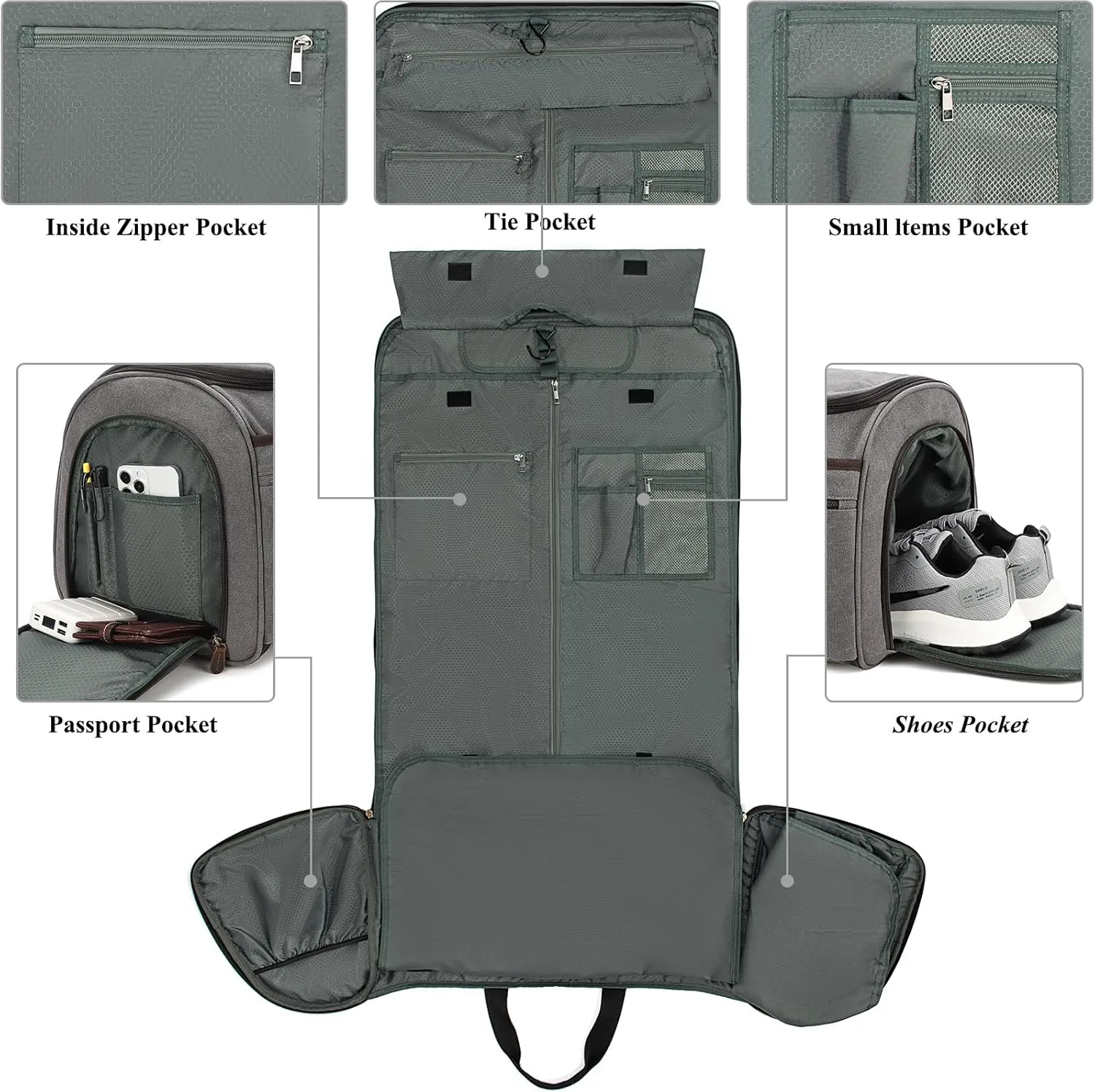 Canvas Garment Duffle Bag Garment Bag Duffle Bag Combo for Travel Convertible Carry on Bag with Detachable Suit Travel Bags for Men Bussiness