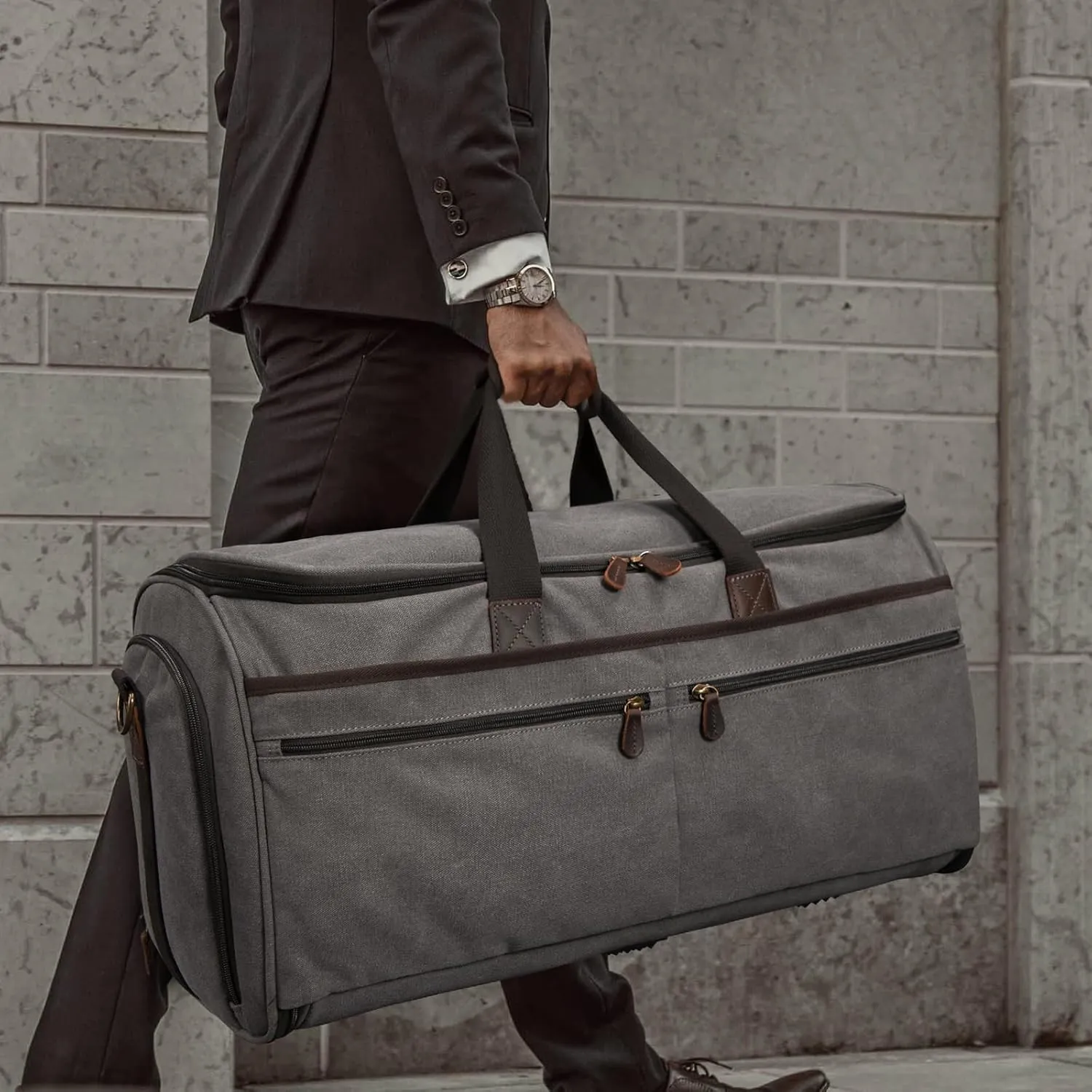 Canvas Garment Duffle Bag Garment Bag Duffle Bag Combo for Travel Convertible Carry on Bag with Detachable Suit Travel Bags for Men Bussiness