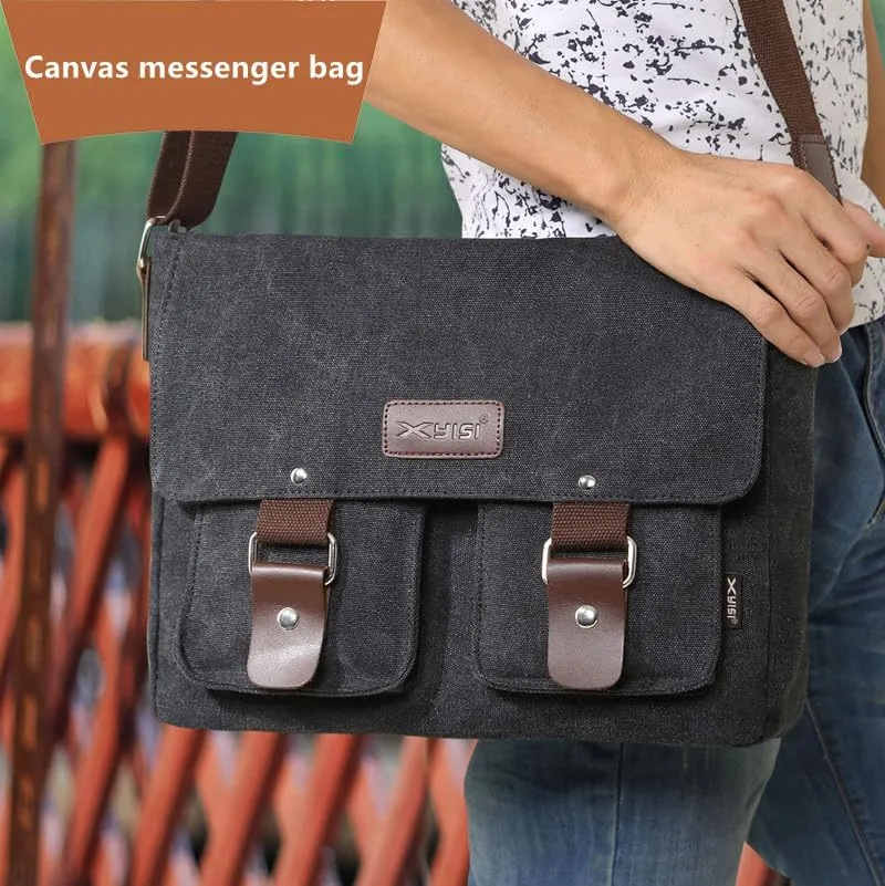 Canvas Messenger Bag for Men & Women - Vintage Shoulder Bag Satchel Bag Laptop Crossbody Campus Work Bag