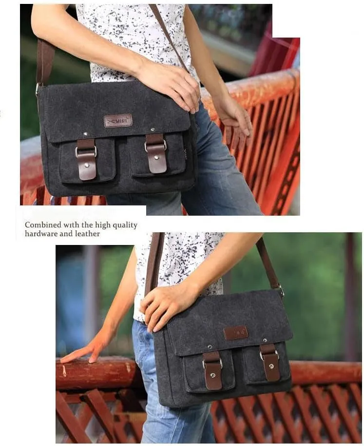 Canvas Messenger Bag for Men & Women - Vintage Shoulder Bag Satchel Bag Laptop Crossbody Campus Work Bag