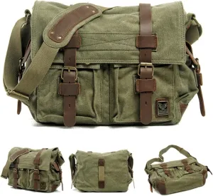 Canvas Messenger Bag, Genuine Leather Large Shoulder Bags, Vintage Crossbody Satchel Purse