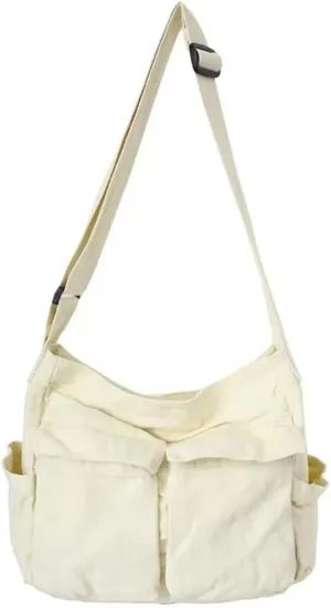 Canvas Messenger Bag Large Crossbody Bag with Multiple Pockets Casual Shoulder Aesthetic Tote Bag for Women and Men