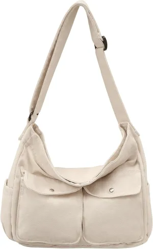 Canvas Messenger Bag Large Hobo Crossbody Bag for Women and Men Canvas Shoulder Tote Bag with Multiple Pockets for Work