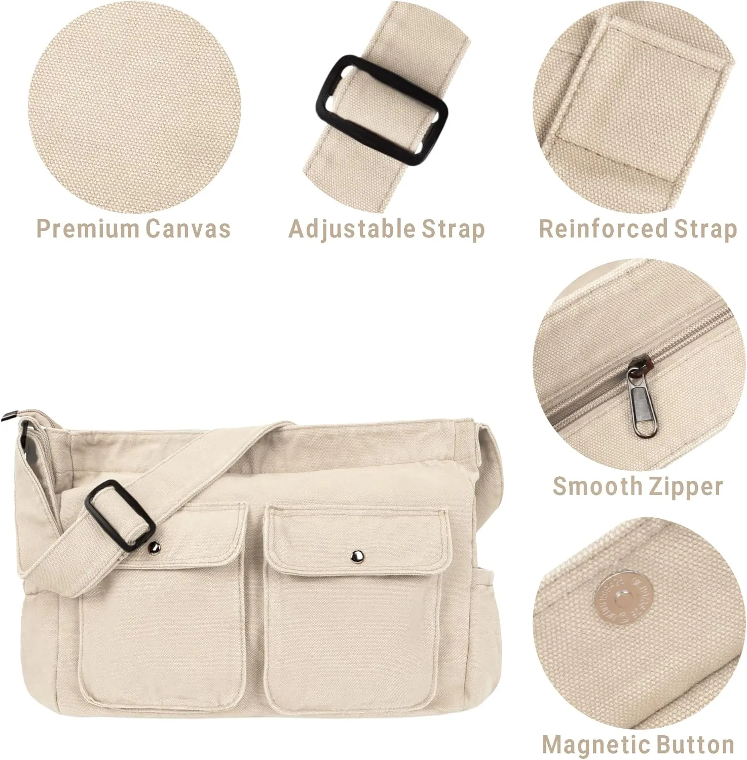 Canvas Messenger Bag Large Hobo Crossbody Bag for Women and Men Canvas Shoulder Tote Bag with Multiple Pockets for Work
