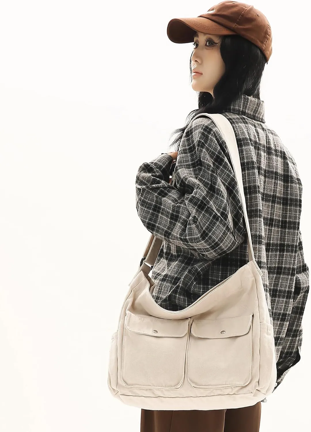 Canvas Messenger Bag Large Hobo Crossbody Bag for Women and Men Canvas Shoulder Tote Bag with Multiple Pockets for Work