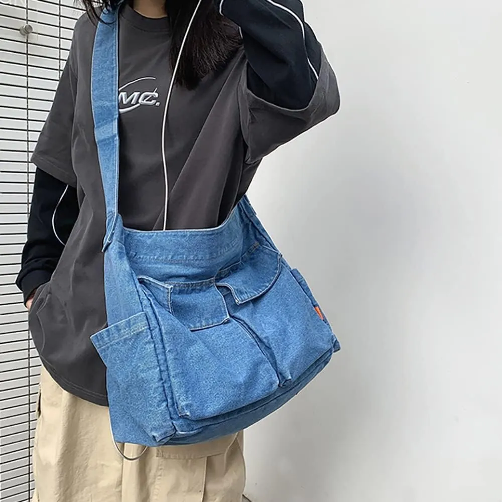 Canvas Messenger Vintage Bag Letter Pattern Crossbody Bag Emo Goth Shoulder Satchels Y2K Harajuku Bag Grunge Handbag