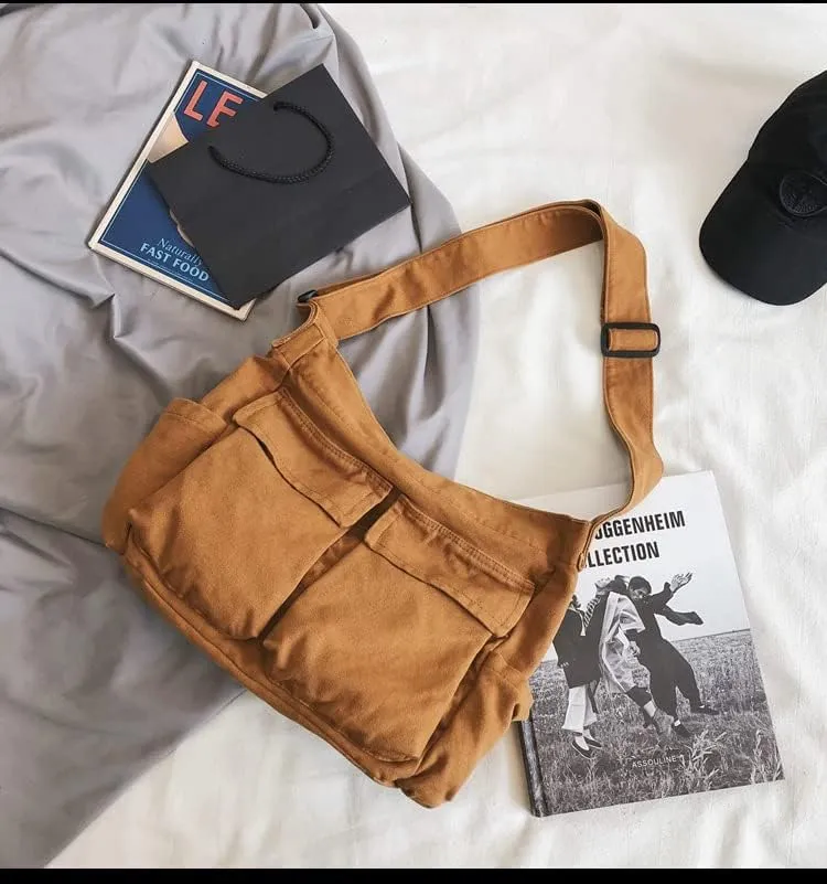 Canvas Messenger Vintage Bag Letter Pattern Crossbody Bag Emo Goth Shoulder Satchels Y2K Harajuku Bag Grunge Handbag