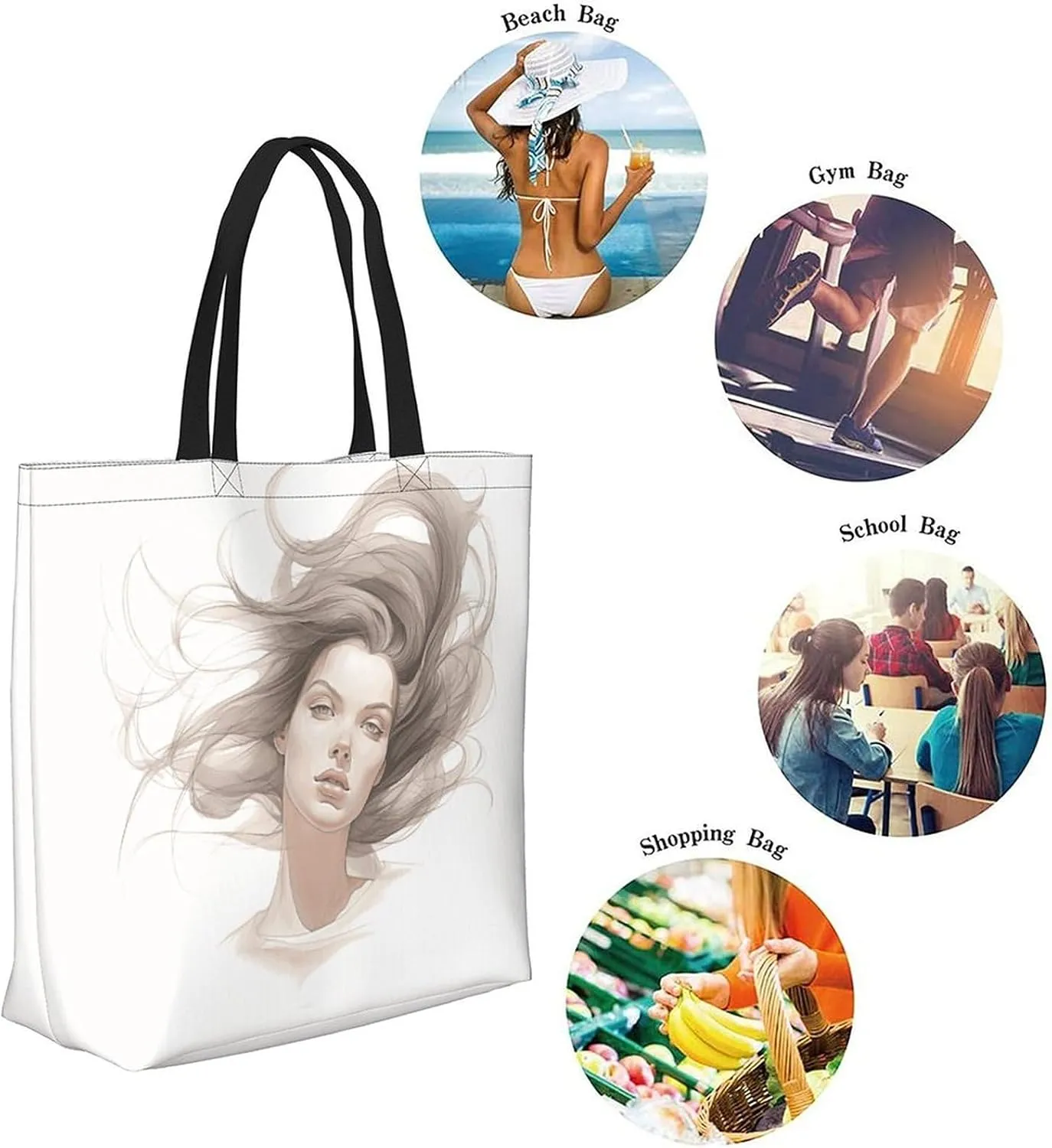 Canvas Tote Bag Large Women Casual Shoulder Bag Handbag Reusable Beach Shopping Grocery Bag For Outdoors