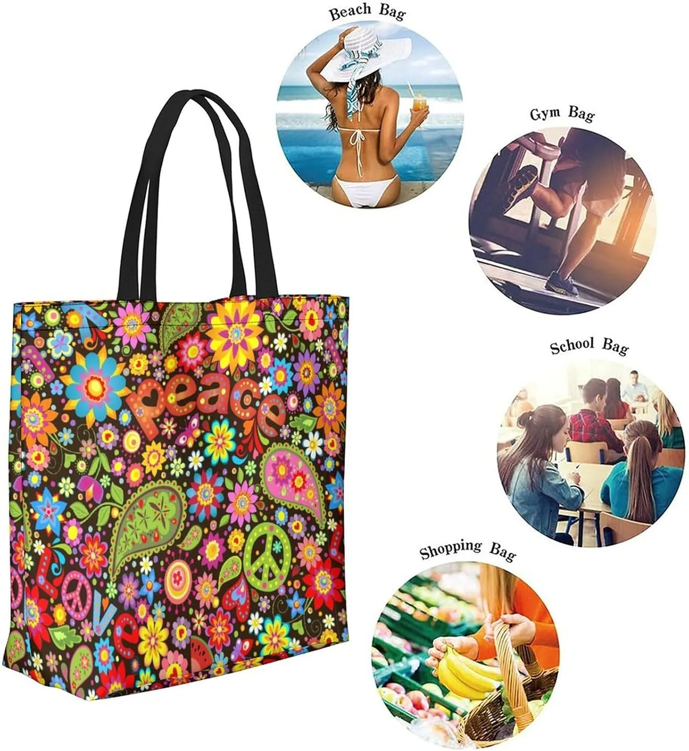 Canvas Tote Bag - Large Women's Casual Shoulder Handbag - Reusable Beach & Shopping Grocery Bag for Outdoors