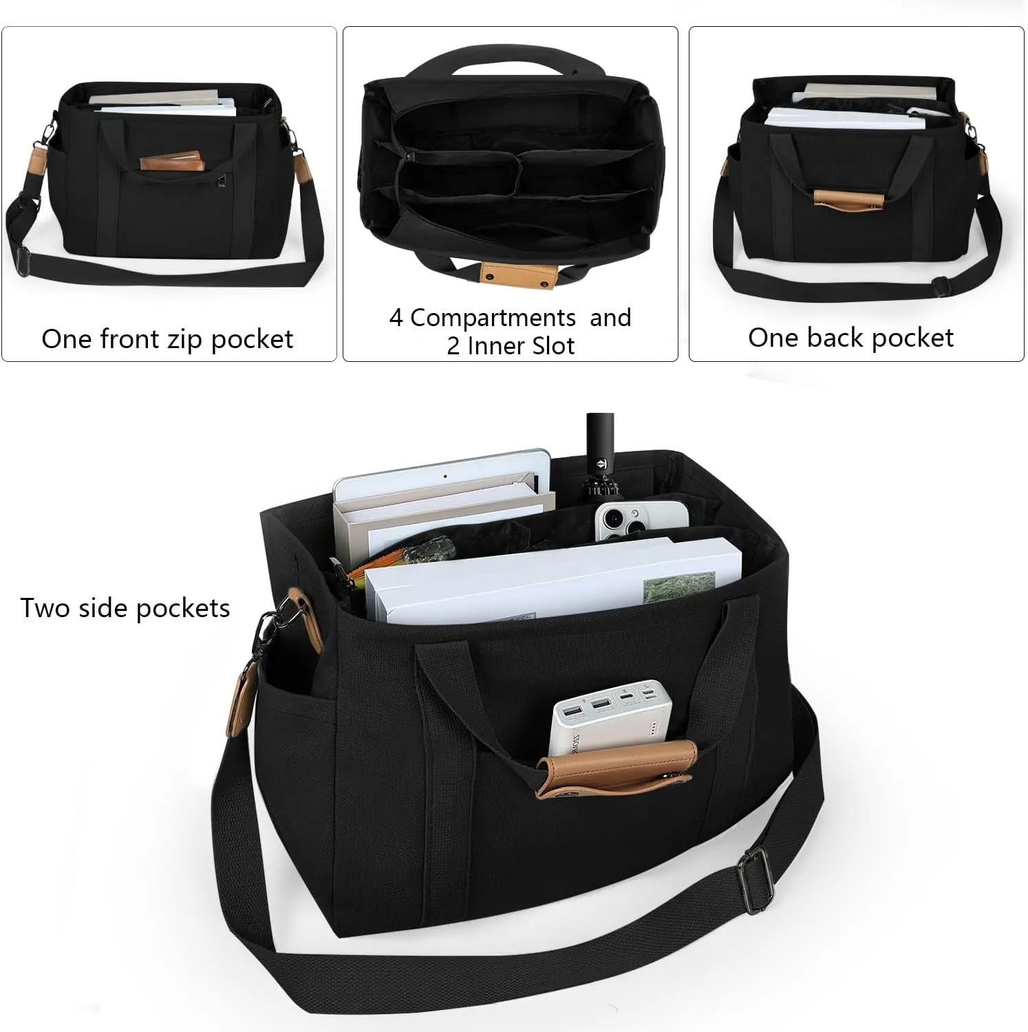Canvas Tote Bag with Multiple Pockets for Women, Cute Crossbody Shoulder Bag Casual Hobo Messenger Purse Handbag