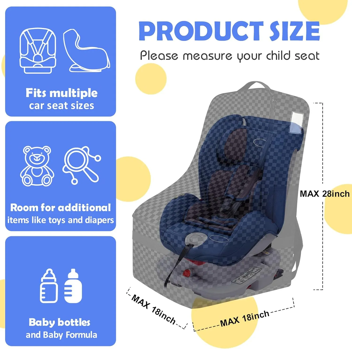 Car Seat Bags for Air Travel, Large Durable Car Seat Travel Bag for Airplane, Reinforced Shoulder Straps，Airport Gate Check Bag, Infant Car Seat Cover for Airplane Travel - Lattice
