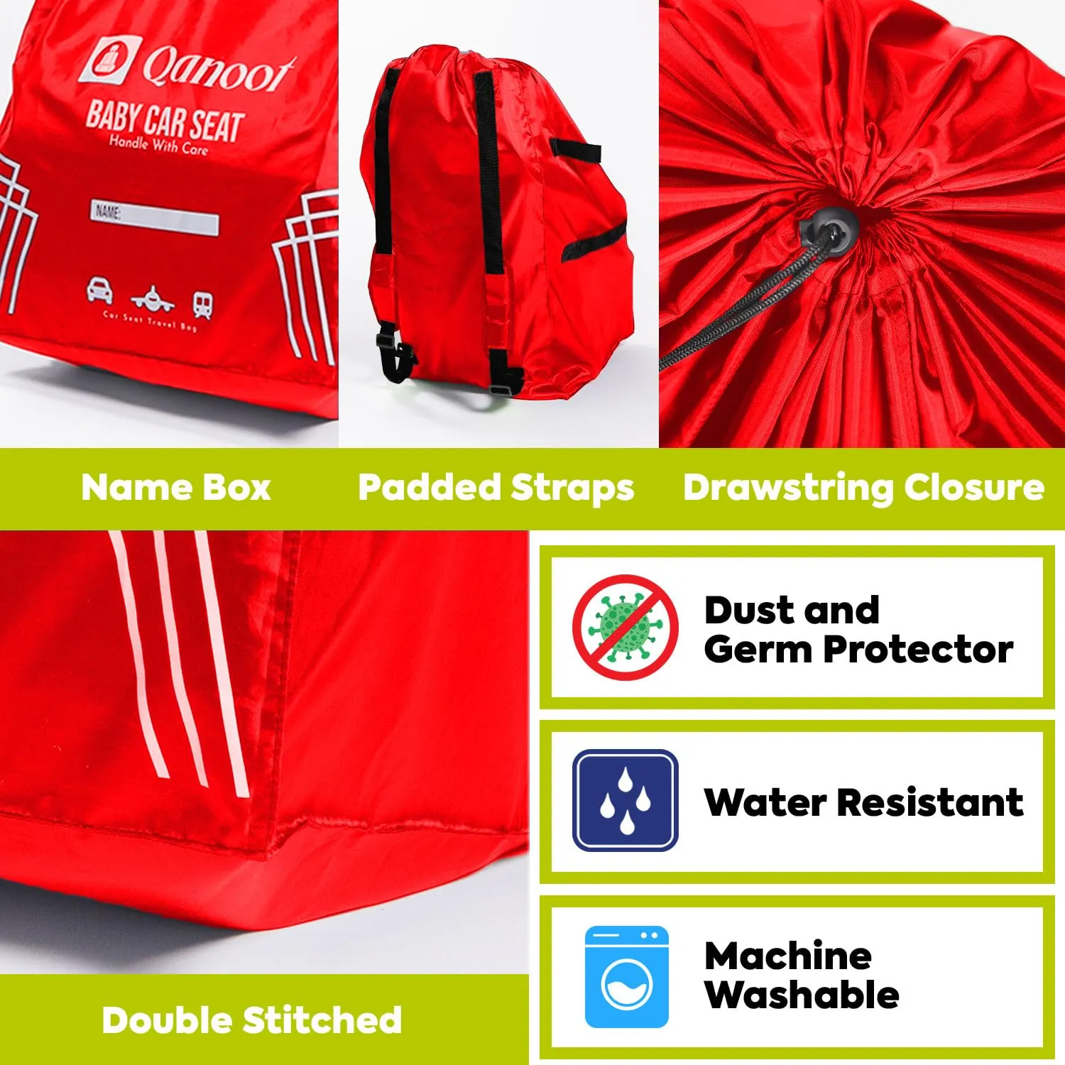 Car Seat Travel Bag for Airplane – Durable Back Pack Style Car Seat Bag, Car Seat Bags for Air Travel, Fits Convertible, Booster Car Seat, and Infant Carrier (Red)