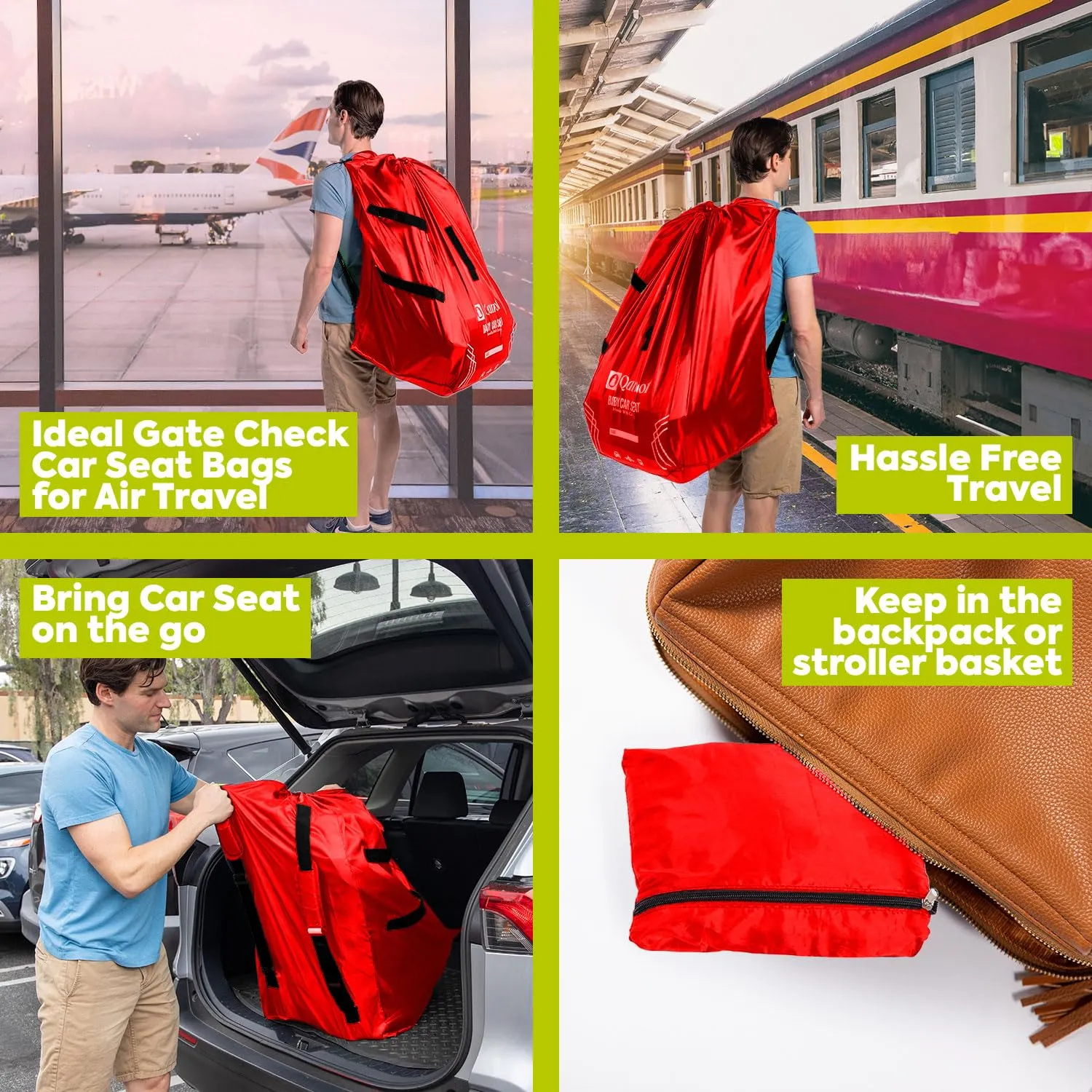 Car Seat Travel Bag for Airplane – Durable Back Pack Style Car Seat Bag, Car Seat Bags for Air Travel, Fits Convertible, Booster Car Seat, and Infant Carrier (Red)