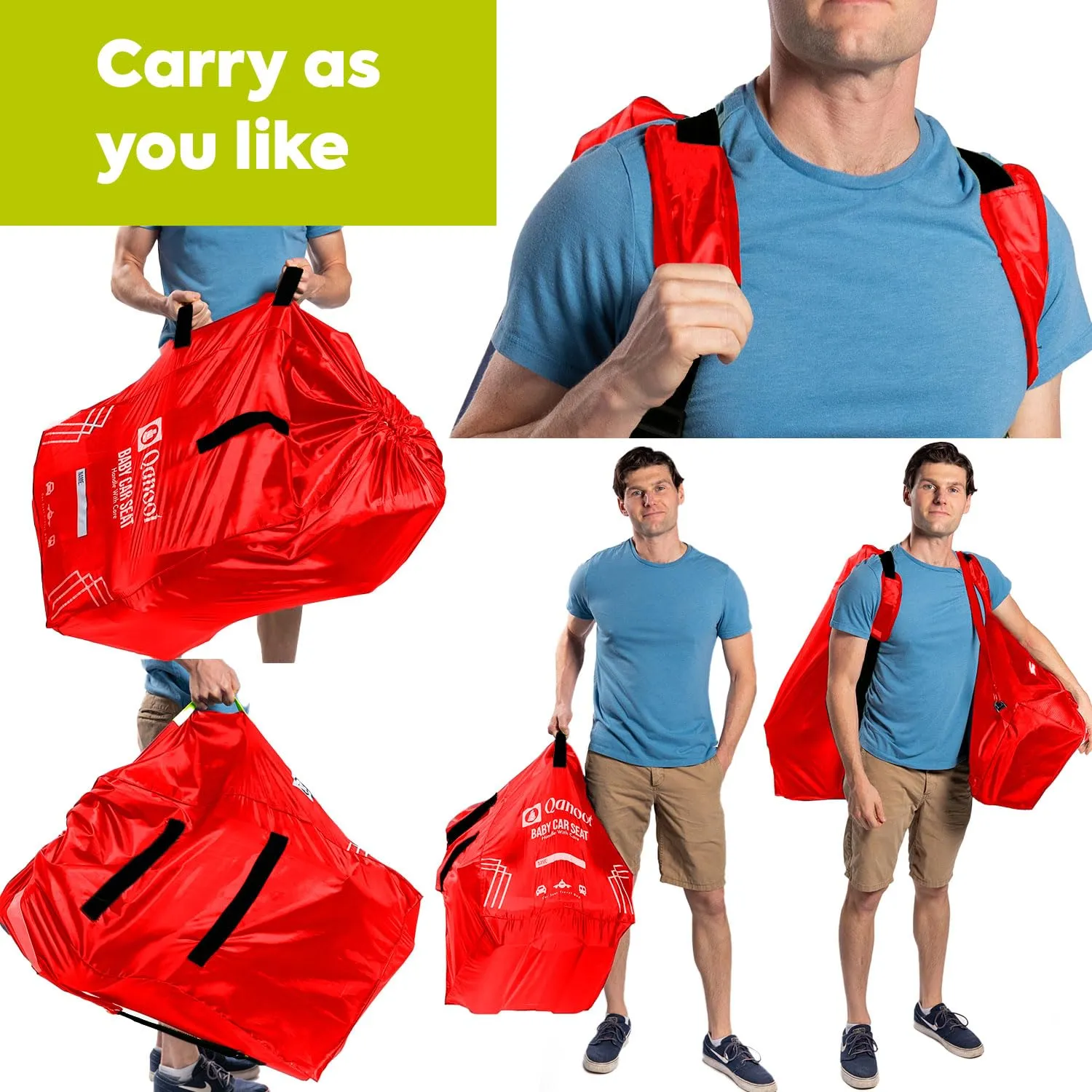 Car Seat Travel Bag for Airplane – Durable Back Pack Style Car Seat Bag, Car Seat Bags for Air Travel, Fits Convertible, Booster Car Seat, and Infant Carrier (Red)