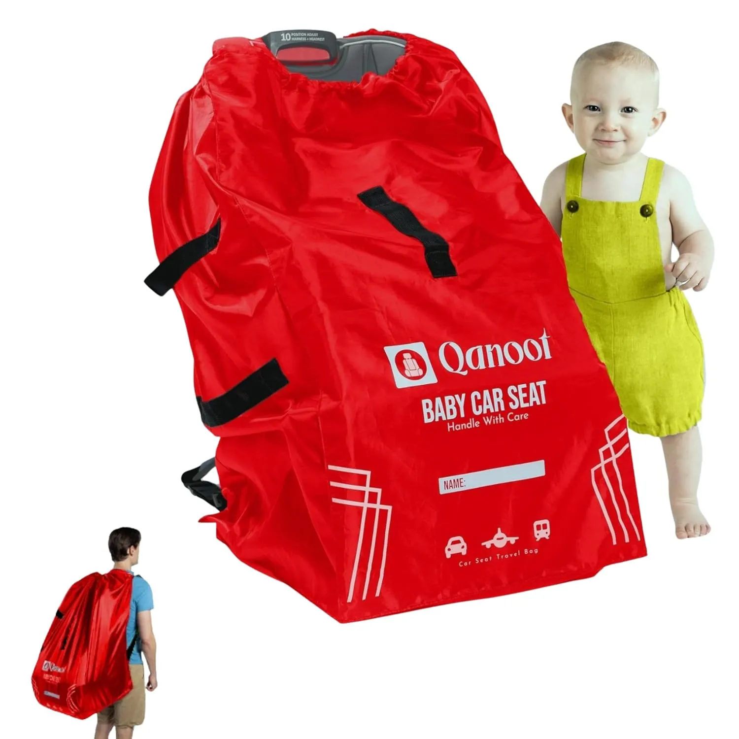 Car Seat Travel Bag for Airplane – Durable Back Pack Style Car Seat Bag, Car Seat Bags for Air Travel, Fits Convertible, Booster Car Seat, and Infant Carrier (Red)