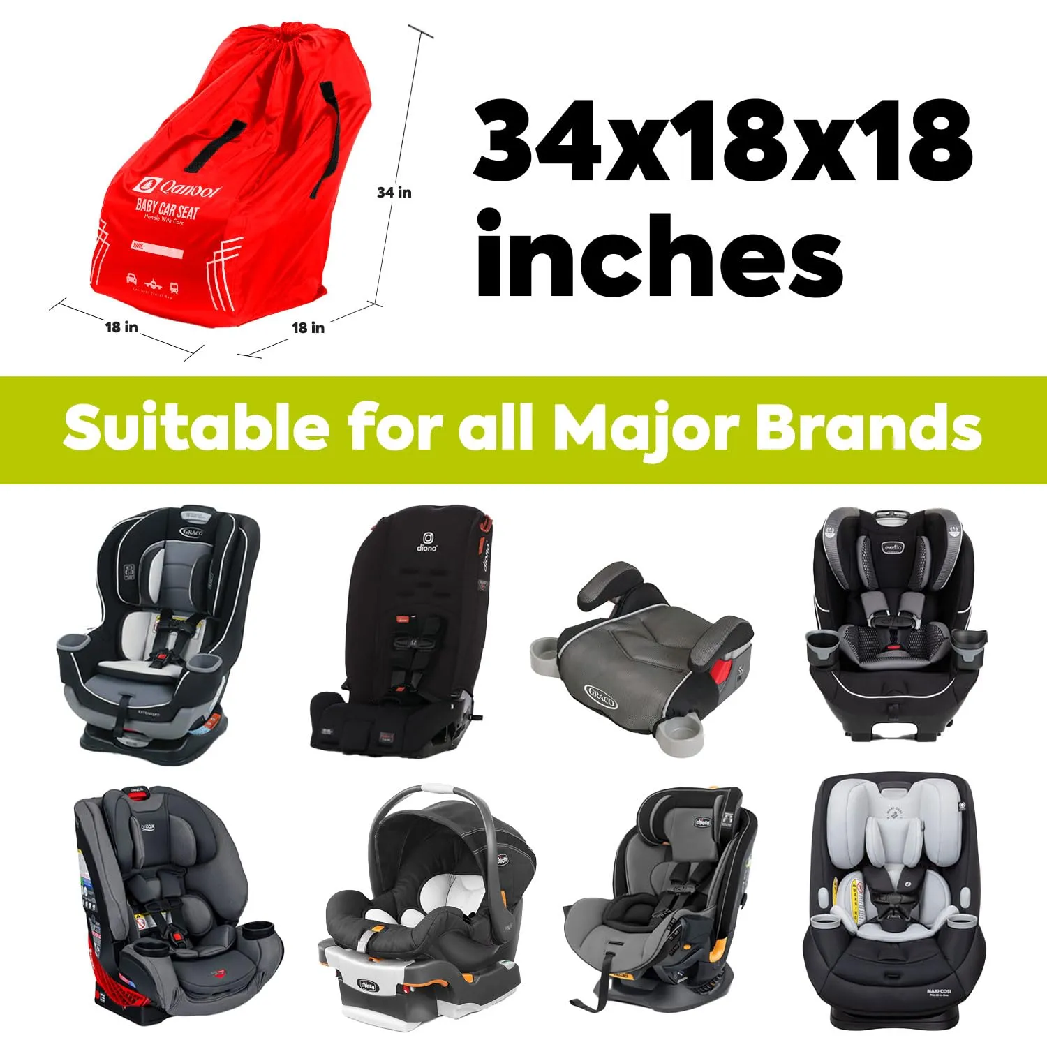 Car Seat Travel Bag for Airplane – Durable Hand carry Style Car Seat Bag, Car Seat Bags for Air Travel, Fits Convertible, Booster Car Seat, and Infant Carrier (Red)