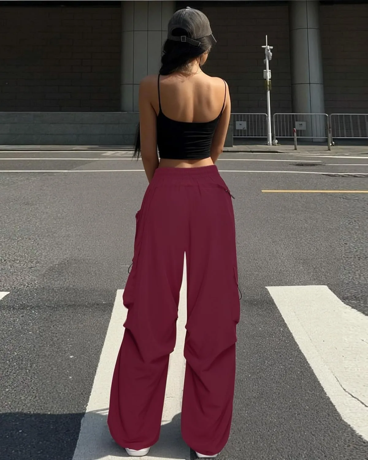 Cargo Pants Women Baggy High Waisted Parachute Pants with Pockets Wide Leg Y2K Casual Pants for Women