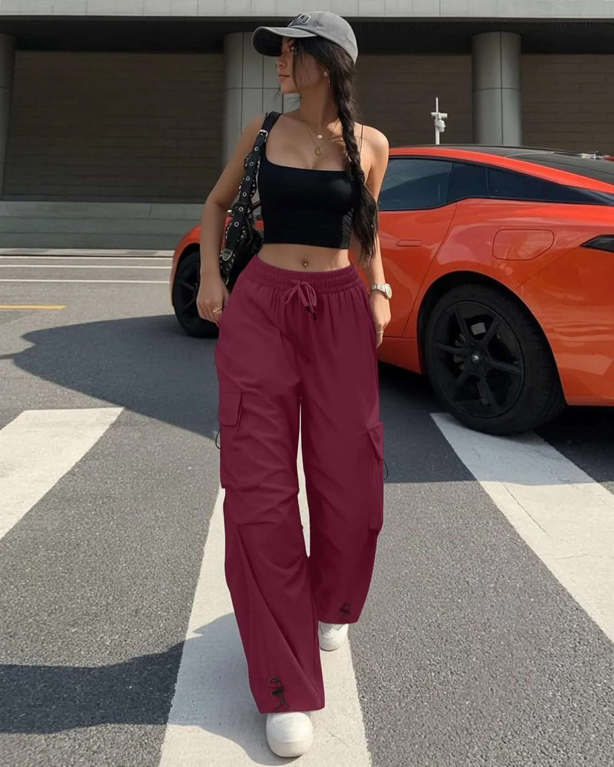 Cargo Pants Women Baggy High Waisted Parachute Pants with Pockets Wide Leg Y2K Casual Pants for Women