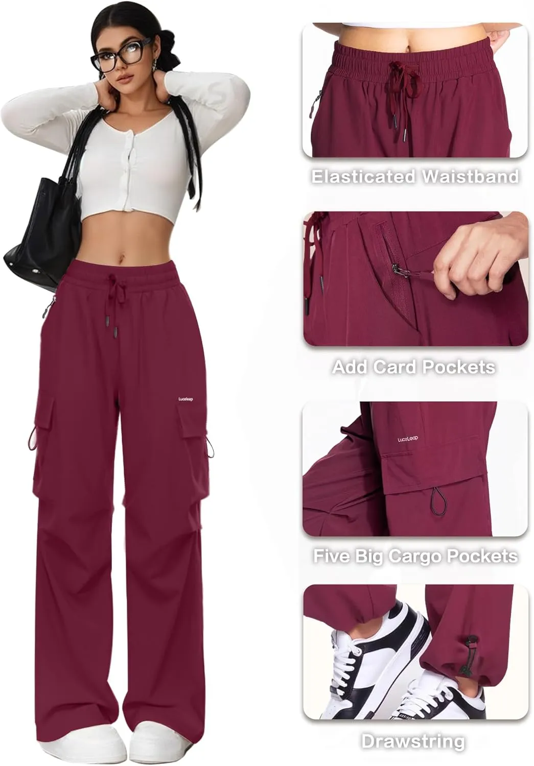 Cargo Pants Women Baggy High Waisted Parachute Pants with Pockets Wide Leg Y2K Casual Pants for Women